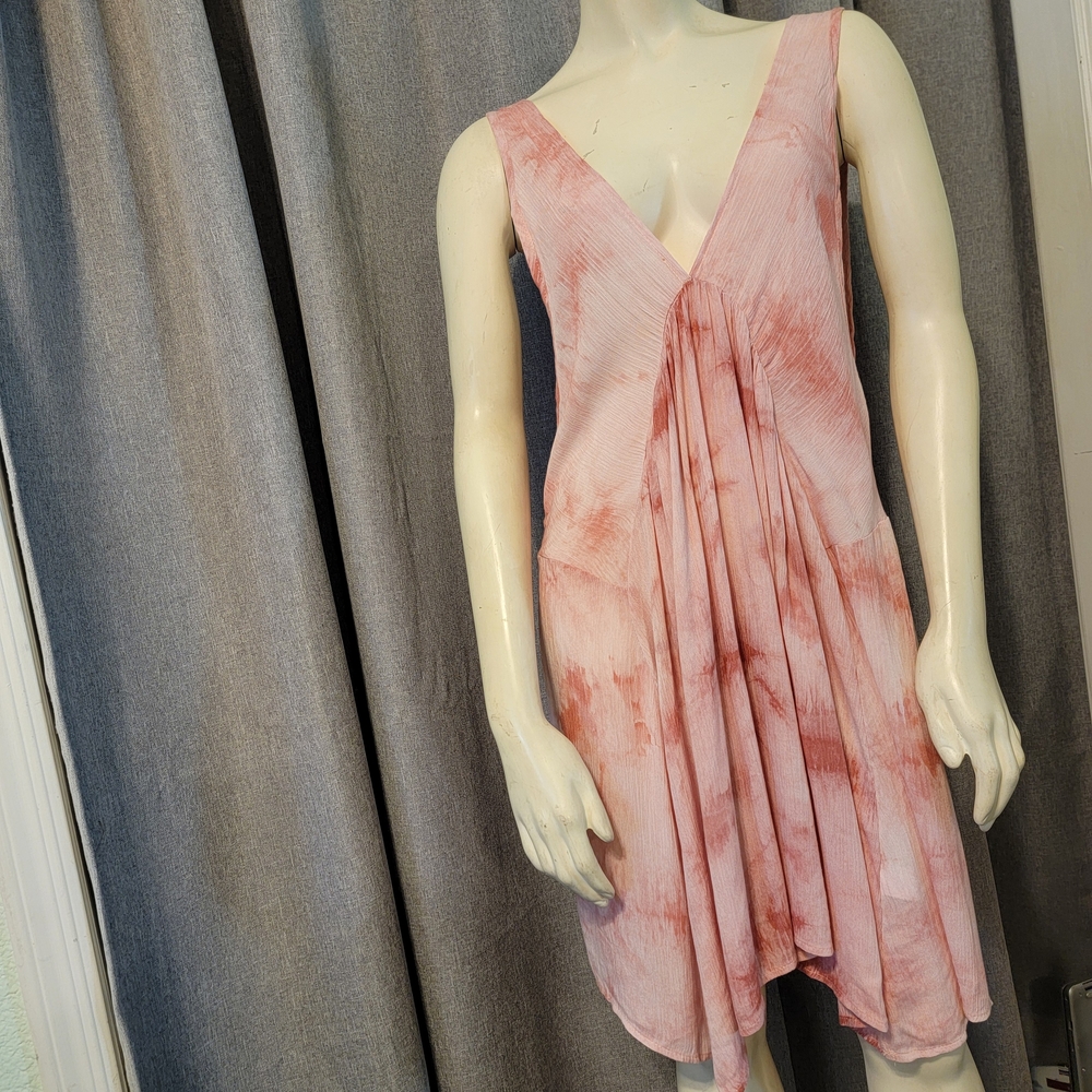 Whimsical Tie Dye Hippie Boho Plunge Neckline Dress Millibon USA Size S